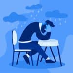 Illustration d'un homme triste sur fond bleu.