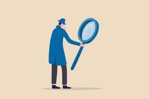 Illustration représentant un détective avec une loupe.