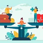 Illustration représentant l'équilibre vie professionnelle et vie personnelle, représentant une santé mentale équilibrée sans risques psychosociaux.