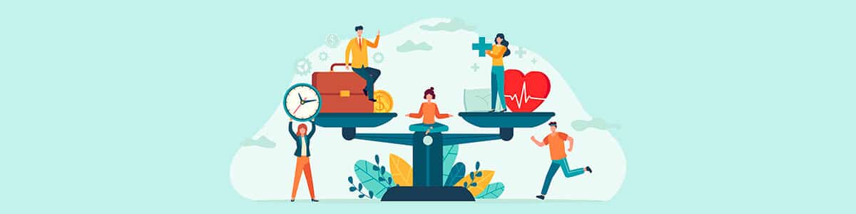 Illustration représentant l'équilibre vie professionnelle et vie personnelle, représentant une santé mentale équilibrée sans risques psychosociaux.
