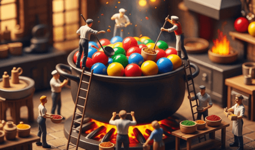 Illustration avec des billes de quatre couleurs différentes représentant les différentes couleurs du DISC.