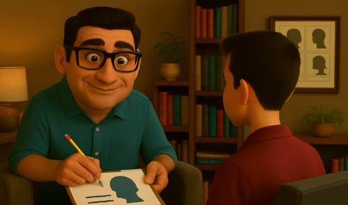 Illustration d'une personne expliquant le profil comportemental d'un homme.