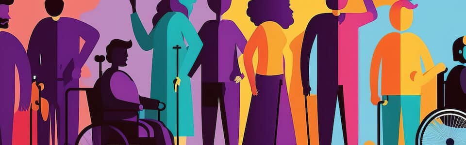 Illustration colorée de personnes en situation de handicap