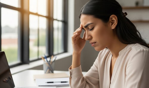 Image d'une salariée fatiguée par le travail et victime de RPS