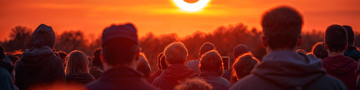 Salariés équipés de lunettes de protection oculaire réglementaires observant une éclipse